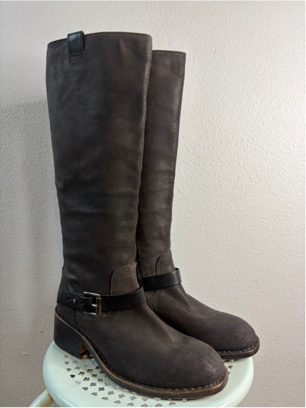Rag & Bone 'Norton' Knee High Leather Boots - Black Charcoal - 8.5 US